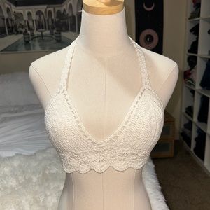 Far Away | Vintage Crochet Knit Bikini Top Halter Bralette Cream
